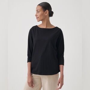 Pact Women's Black Relaxed Slub Boatneck Button Top; Black Long Sleeves; Cotton